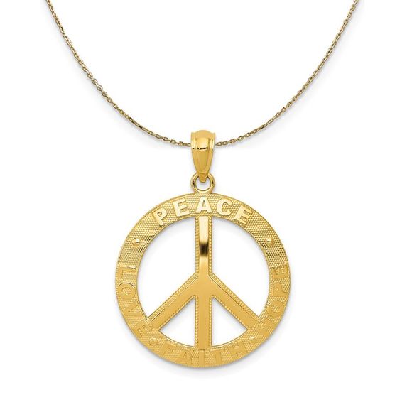14k Yellow Gold Peace, Hope, Faith, Love, Peace Sign Necklace - 18 In - Picture 1 of 6